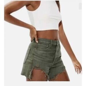American Eagle womens olive green high rise distressed mom shorts‎ jeans size 0
